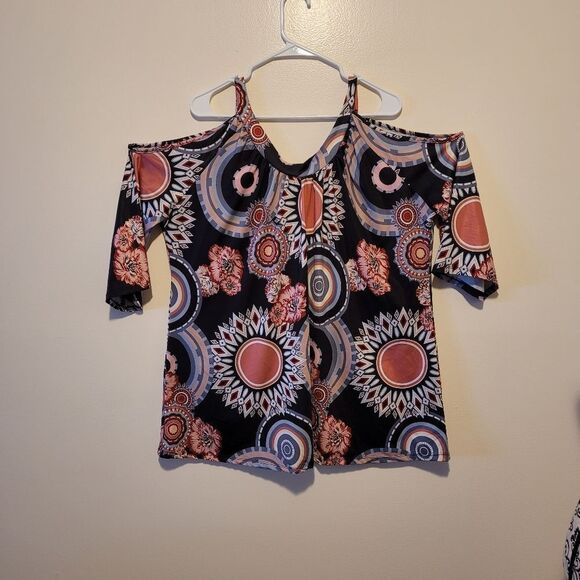 Women's Cold Shoulder Top - Multicolor - Picture 1 of 5